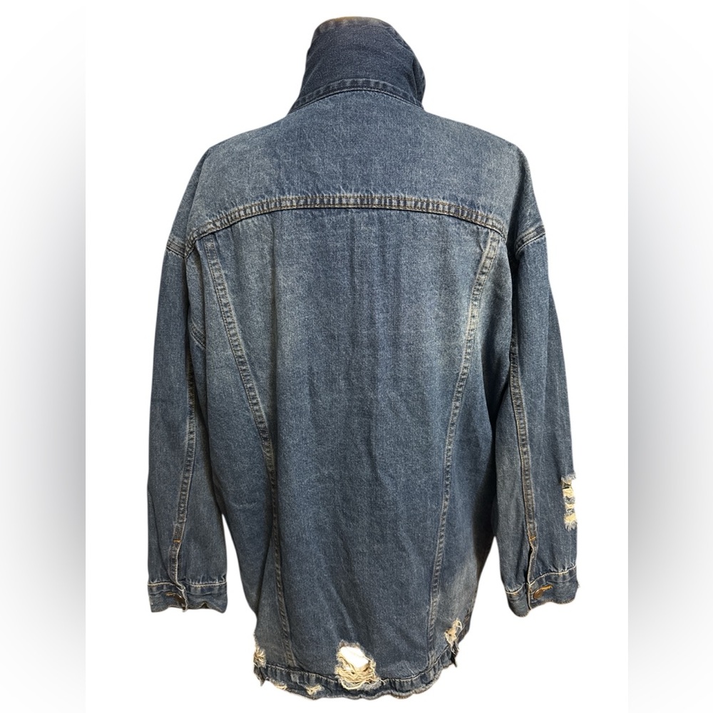 Distressed Denim Jacket With Multiple Pockets - image 4